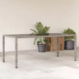  szürke polyrattan üveglapos kerti asztal 190 x 90 x 75 cm