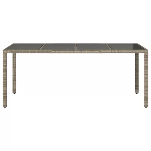  szürke polyrattan üveglapos kerti asztal 190 x 90 x 75 cm