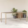  bézs polyrattan üveglapos kerti asztal 190 x 90 x 75 cm