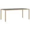  bézs polyrattan üveglapos kerti asztal 190 x 90 x 75 cm