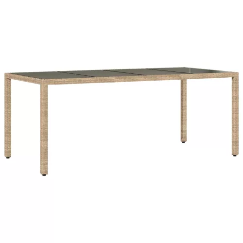  bézs polyrattan üveglapos kerti asztal 190 x 90 x 75 cm