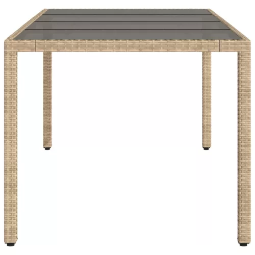  bézs polyrattan üveglapos kerti asztal 190 x 90 x 75 cm