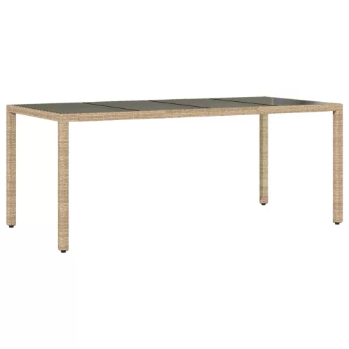  bézs polyrattan üveglapos kerti asztal 190 x 90 x 75 cm