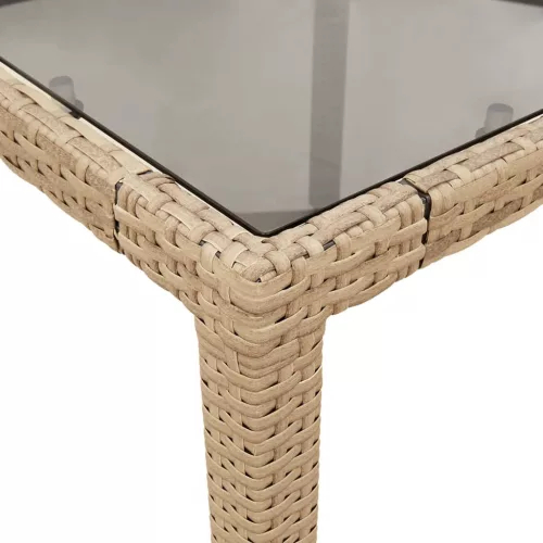  bézs polyrattan üveglapos kerti asztal 190 x 90 x 75 cm