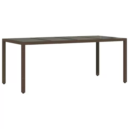  barna polyrattan üveglapos kerti asztal 190 x 90 x 75 cm