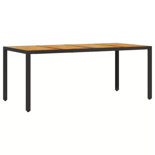  fekete polyrattan kerti asztal akácfa lappal 190 x 90 x 75 cm