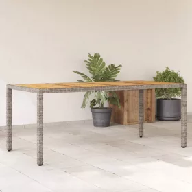    szürke polyrattan kerti asztal akácfa lappal 190 x 90 x 75 cm