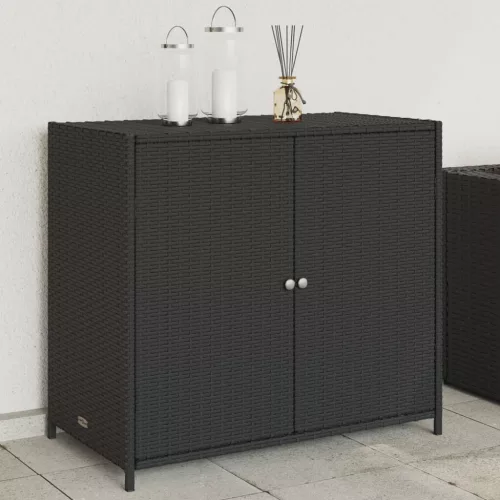  fekete polyrattan kerti tárolószekrény 83 x 45 x 76 cm