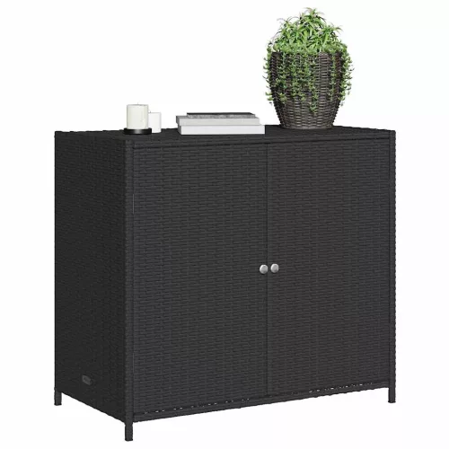  fekete polyrattan kerti tárolószekrény 83 x 45 x 76 cm