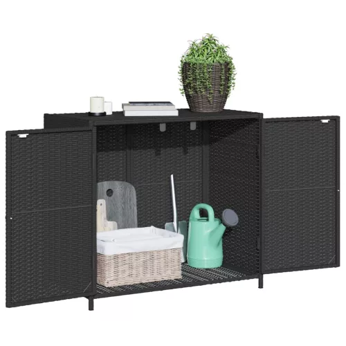  fekete polyrattan kerti tárolószekrény 83 x 45 x 76 cm