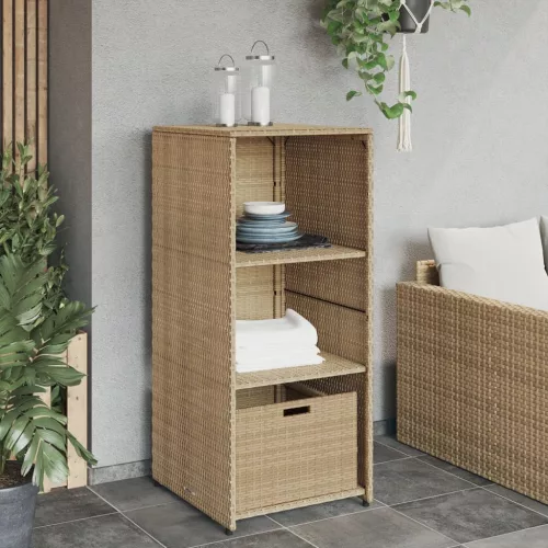  bézs polyrattan kerti tárolószekrény 50 x 55 x 115 cm