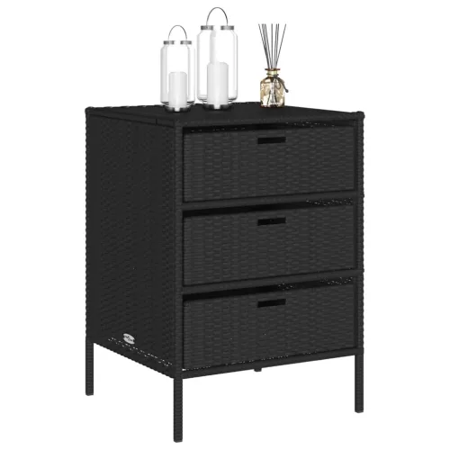  fekete polyrattan kerti tárolószekrény 55 x 59 x 80 cm