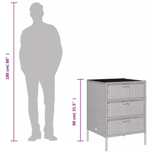  fekete polyrattan kerti tárolószekrény 55 x 59 x 80 cm