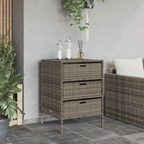  szürke polyrattan kerti tárolószekrény 55 x 59 x 80 cm