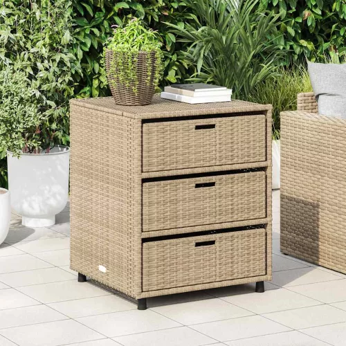  bézs polyrattan kerti tárolószekrény 55 x 59 x 69 cm