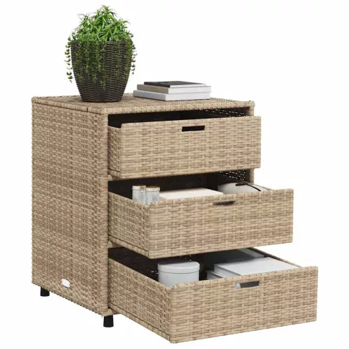  bézs polyrattan kerti tárolószekrény 55 x 59 x 69 cm
