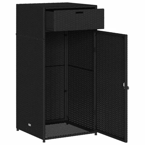  fekete polyrattan kerti tárolószekrény 55 x 55 x 111 cm