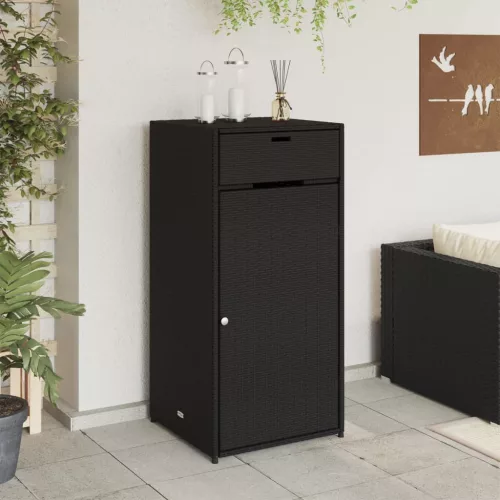  fekete polyrattan kerti tárolószekrény 55 x 55 x 111 cm