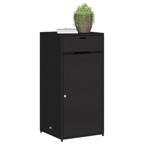  fekete polyrattan kerti tárolószekrény 55 x 55 x 111 cm