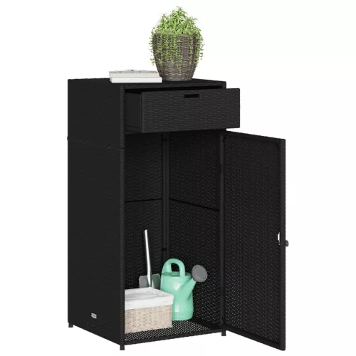  fekete polyrattan kerti tárolószekrény 55 x 55 x 111 cm