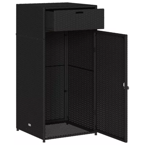  fekete polyrattan kerti tárolószekrény 55 x 55 x 111 cm