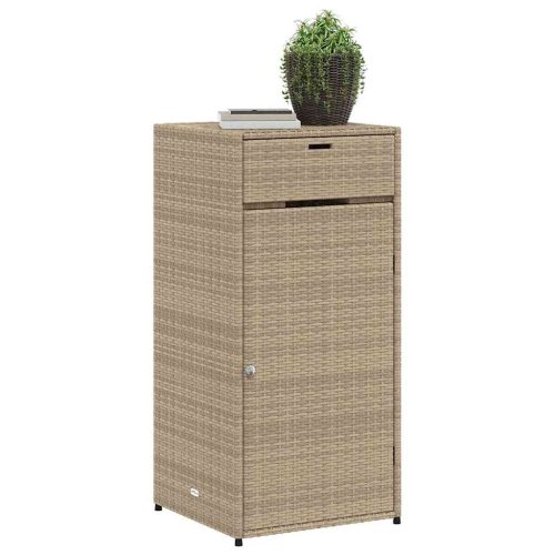  bézs polyrattan kerti tárolószekrény 55 x 55 x 111 cm