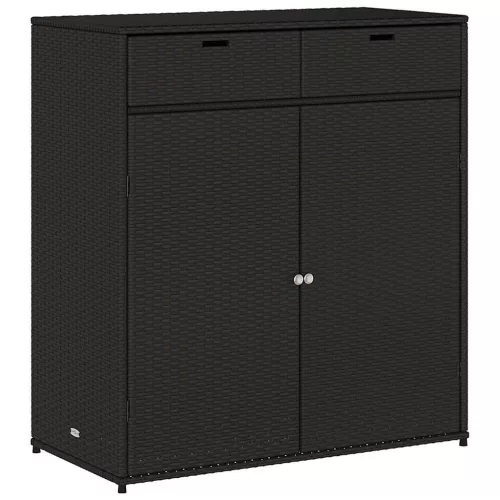  fekete polyrattan kerti tárolószekrény 105 x 55 x 113 cm