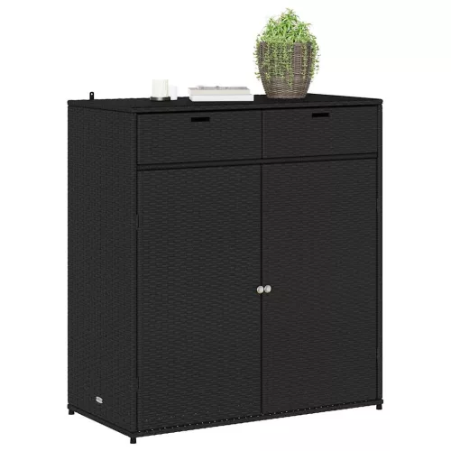  fekete polyrattan kerti tárolószekrény 105 x 55 x 113 cm