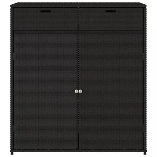  fekete polyrattan kerti tárolószekrény 105 x 55 x 113 cm