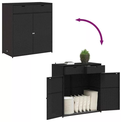  fekete polyrattan kerti tárolószekrény 105 x 55 x 113 cm