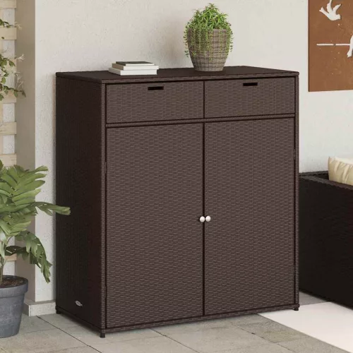  barna polyrattan kerti tárolószekrény 105 x 55 x 113 cm
