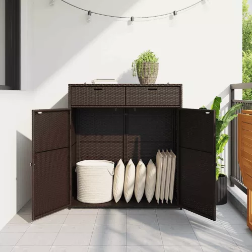  barna polyrattan kerti tárolószekrény 105 x 55 x 113 cm