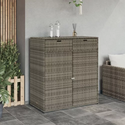  szürke polyrattan kerti tárolószekrény 105 x 55 x 113 cm