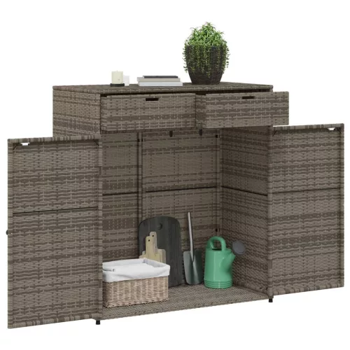  szürke polyrattan kerti tárolószekrény 105 x 55 x 113 cm