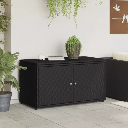  fekete polyrattan kerti tárolószekrény 110 x 55 x 60,5 cm