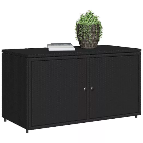  fekete polyrattan kerti tárolószekrény 110 x 55 x 60,5 cm