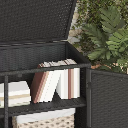  fekete polyrattan kerti tárolószekrény 110 x 55 x 60,5 cm