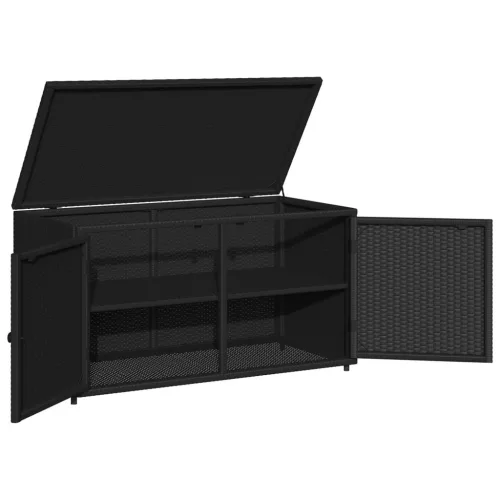  fekete polyrattan kerti tárolószekrény 110 x 55 x 60,5 cm