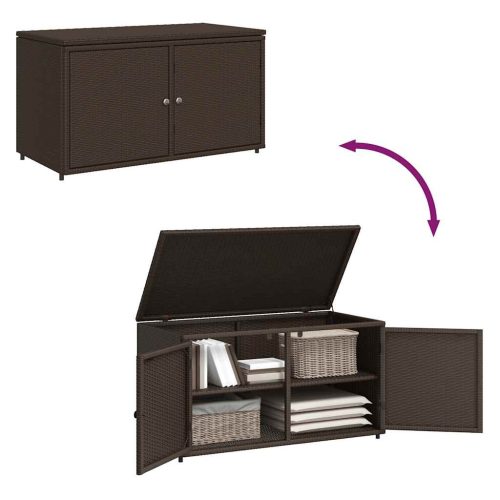  barna polyrattan kerti tárolószekrény 110 x 55 x 60,5 cm