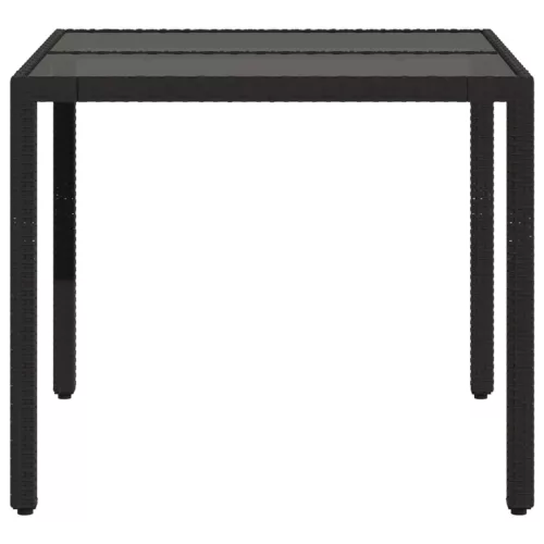 fekete polyrattan üveglapos kerti asztal 90 x 90 x 75 cm