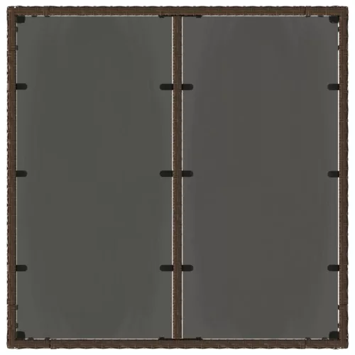  barna polyrattan üveglapos kerti asztal 90 x 90 x 75 cm