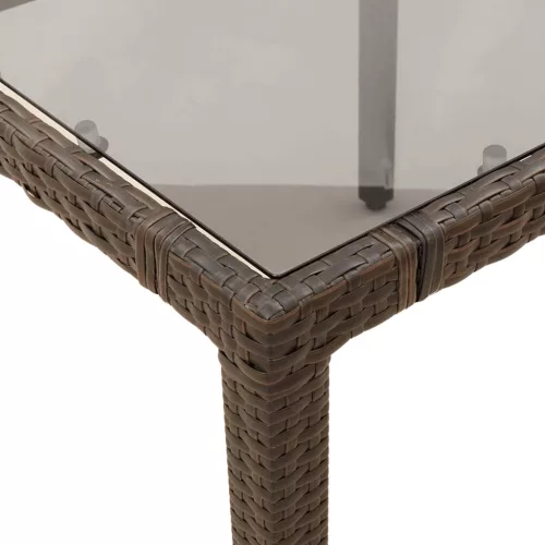 barna polyrattan üveglapos kerti asztal 90 x 90 x 75 cm