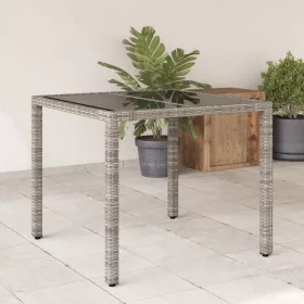  szürke polyrattan üveglapos kerti asztal 90 x 90 x 75 cm