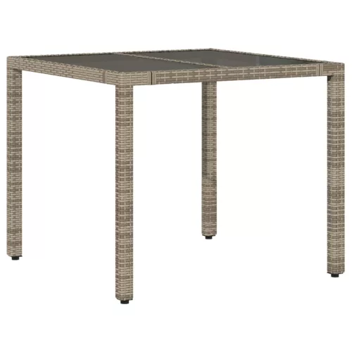  szürke polyrattan üveglapos kerti asztal 90 x 90 x 75 cm