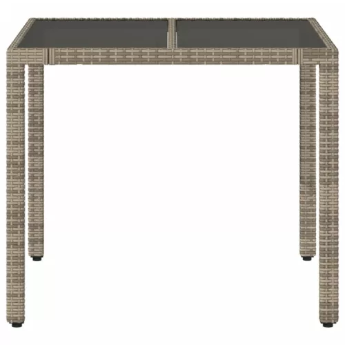  szürke polyrattan üveglapos kerti asztal 90 x 90 x 75 cm