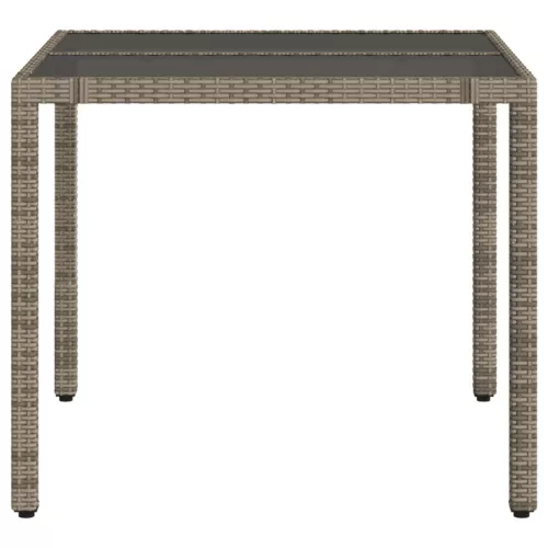  szürke polyrattan üveglapos kerti asztal 90 x 90 x 75 cm