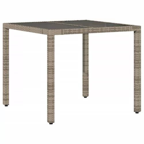  szürke polyrattan üveglapos kerti asztal 90 x 90 x 75 cm