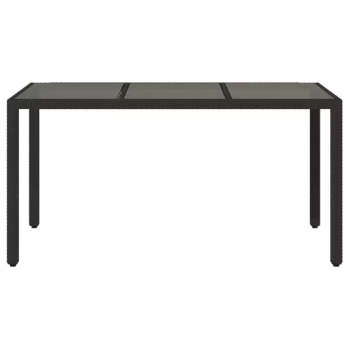  fekete polyrattan üveglapos kerti asztal 150 x 90 x 75 cm