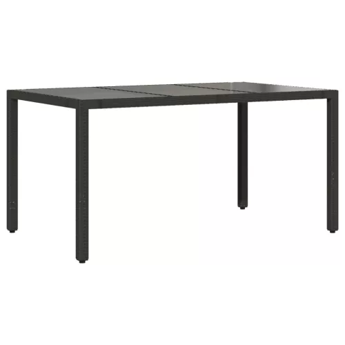  fekete polyrattan üveglapos kerti asztal 150 x 90 x 75 cm