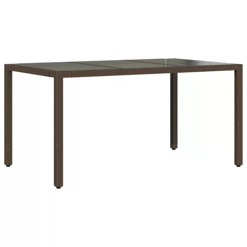  barna polyrattan üveglapos kerti asztal 150 x 90 x 75 cm